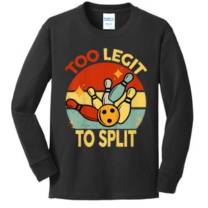 Too Legit To Split Funny Retro Team Bowler Bowling Kids Long Sleeve Shirt