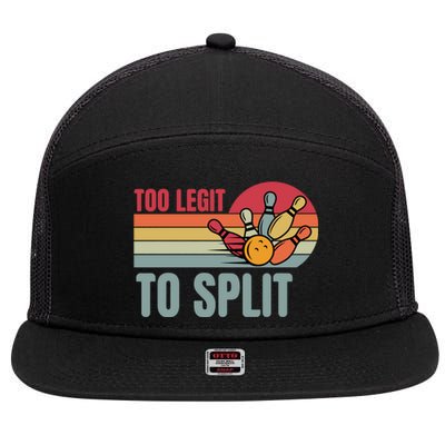 Too Legit To Split Funny Retro Team Bowler Bowling 7 Panel Mesh Trucker Snapback Hat