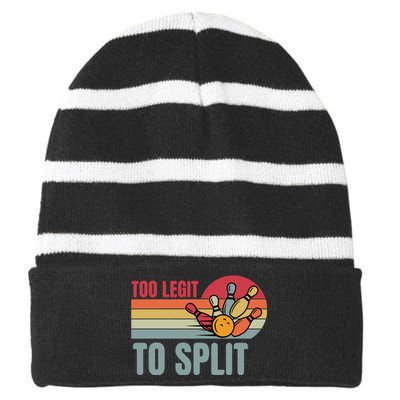 Too Legit To Split Funny Retro Team Bowler Bowling Striped Beanie with Solid Band