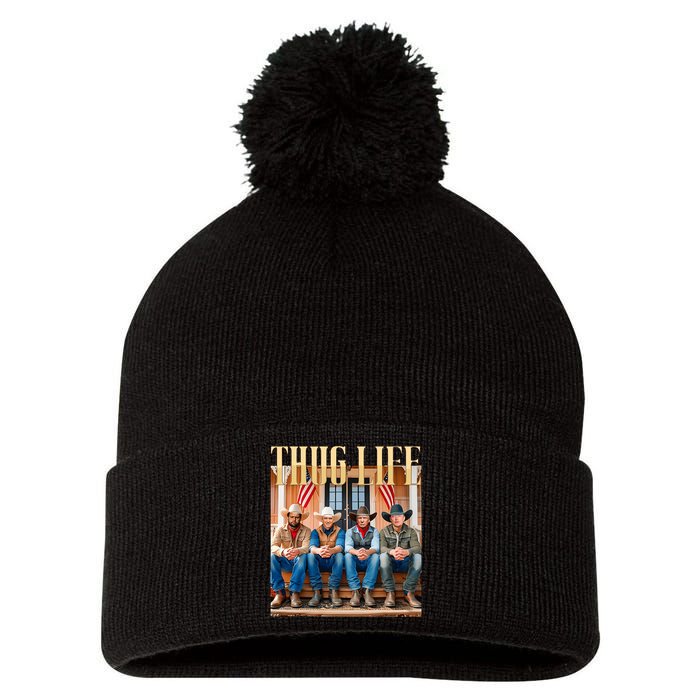 Thug Life Trump Vance Kennedy Elon Pom Pom 12in Knit Beanie