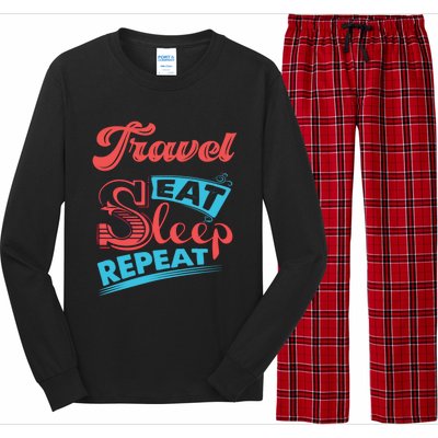 Traveling Lovers Travel Eat Sleep Repeat Gift Long Sleeve Pajama Set