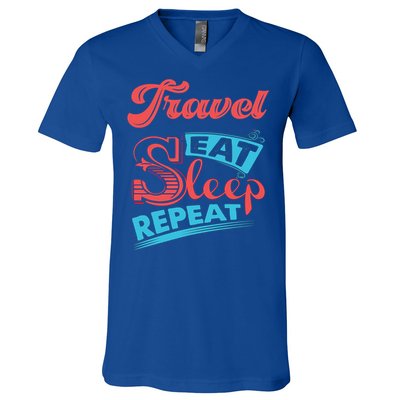 Traveling Lovers Travel Eat Sleep Repeat Gift V-Neck T-Shirt