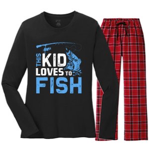 This Loves To Fish Funny Fishing Fisherman Gift Women's Long Sleeve Flannel Pajama Set 