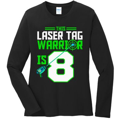 This Laser Tag Warrior Is 8 Gaming Birthday Party Ladies Long Sleeve Shirt