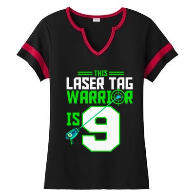 This Laser Tag Warrior Is 9 Gaming Birthday Party Ladies Halftime Notch Neck Tee