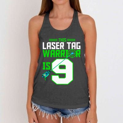 This Laser Tag Warrior Is 9 Gaming Birthday Party Women's Knotted Racerback Tank