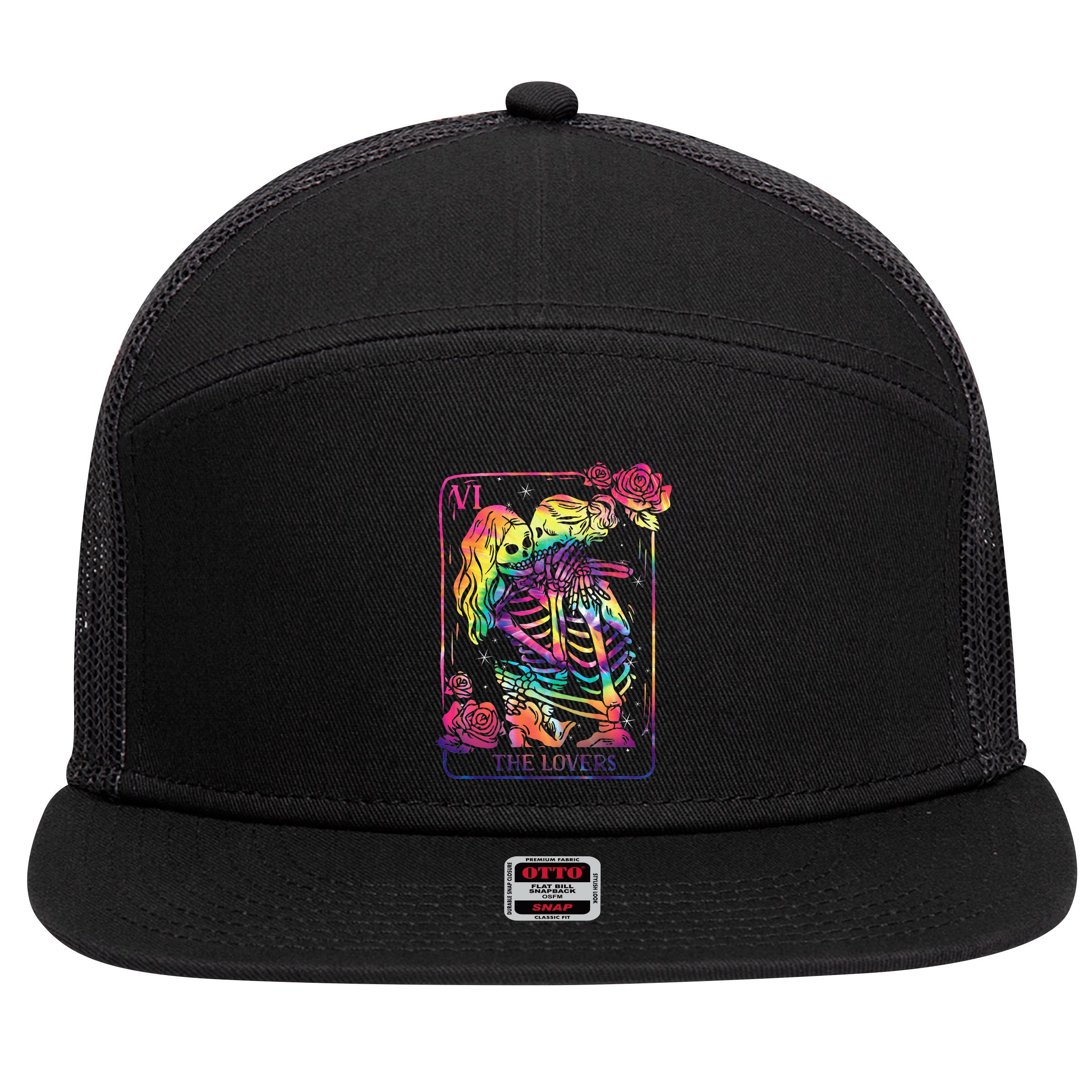 The Lovers Tarot Card Goth Kissing Lesbian Skeletons 7 Panel Mesh Trucker Snapback Hat