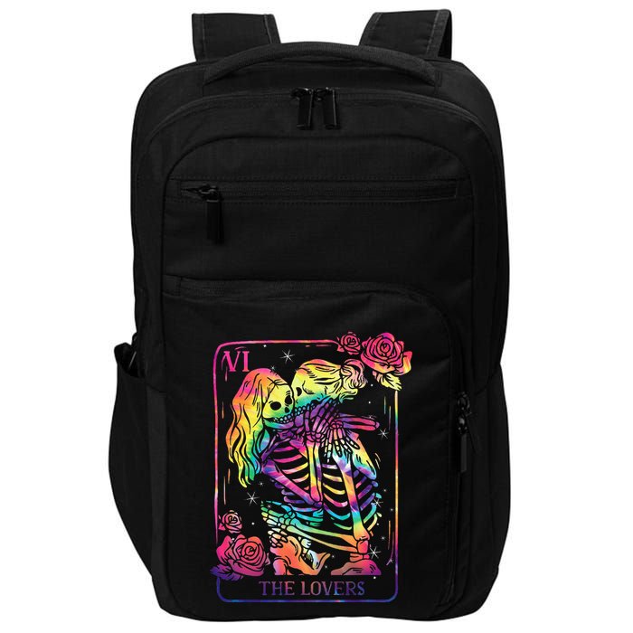 The Lovers Tarot Card Goth Kissing Lesbian Skeletons Impact Tech Backpack
