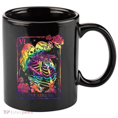 The Lovers Tarot Card Goth Kissing Lesbian Skeletons 11oz C Handle Ceramic Mug