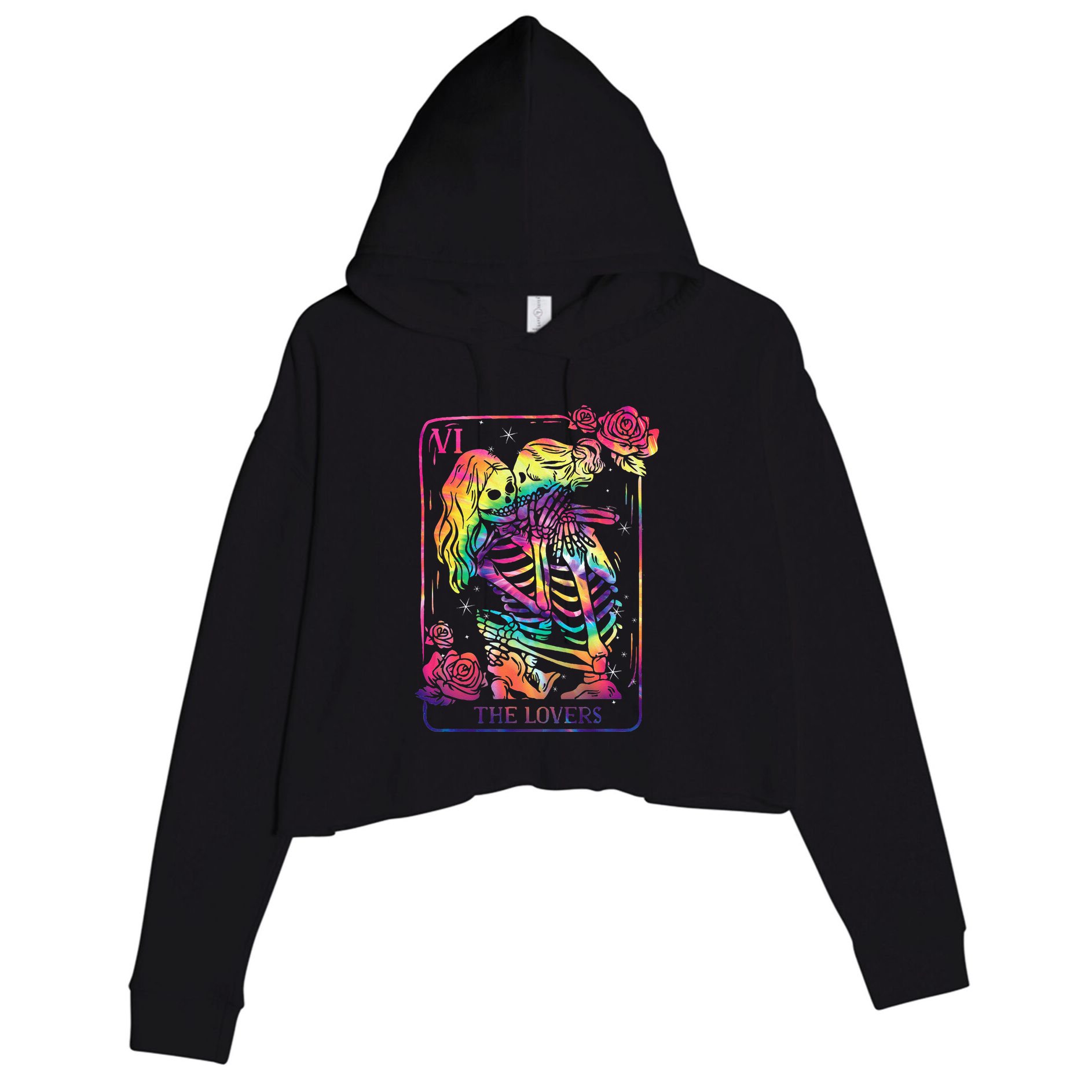 The Lovers Tarot Card Goth Kissing Lesbian Skeletons Crop Fleece Hoodie
