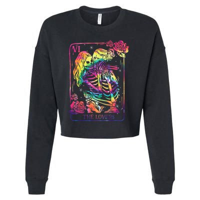 The Lovers Tarot Card Goth Kissing Lesbian Skeletons Cropped Pullover Crew