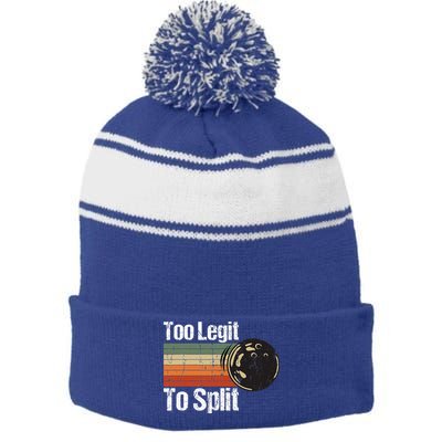 Too Legit To Split Funny Retro Bowling Team Unisex Blower Stripe Pom Pom Beanie