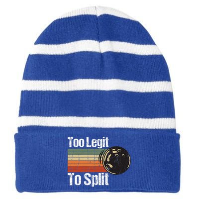 Too Legit To Split Funny Retro Bowling Team Unisex Blower Striped Beanie with Solid Band