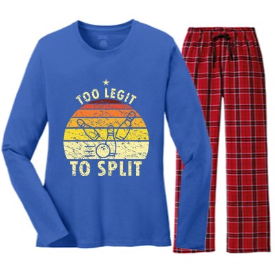 Too Legit To Split Retro Bowling Player Bowler Bowling Lover Women's Long Sleeve Flannel Pajama Set 