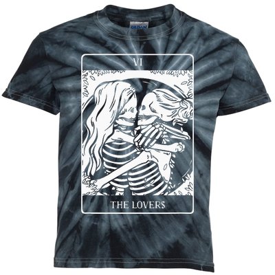 The Lovers Tarot Card Occult Goth Lesbian Skeleton Halloween Kids Tie-Dye T-Shirt