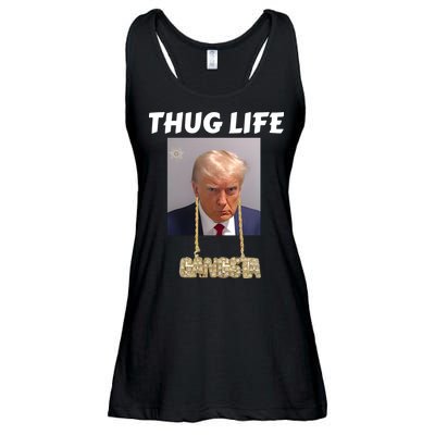 Thug Life Trump Mugshot Gangsta Gold Chain Bling Drip Trump Ladies Essential Flowy Tank