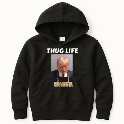 Thug Life Trump Mugshot Gangsta Gold Chain Bling Drip Trump Kids Hoodie