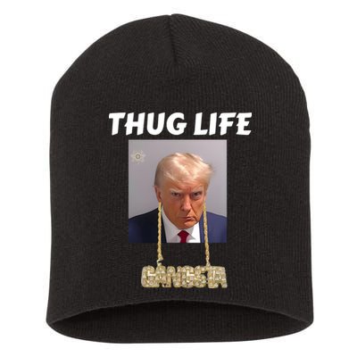 Thug Life Trump Mugshot Gangsta Gold Chain Bling Drip Trump Short Acrylic Beanie