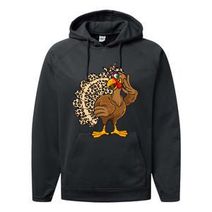 Thanksgiving Leopard Turkey Graphic Performance Fleece Hoodie