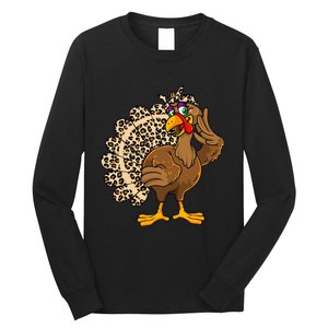 Thanksgiving Leopard Turkey Graphic Long Sleeve Shirt