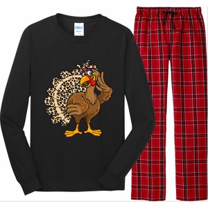 Thanksgiving Leopard Turkey Graphic Long Sleeve Pajama Set