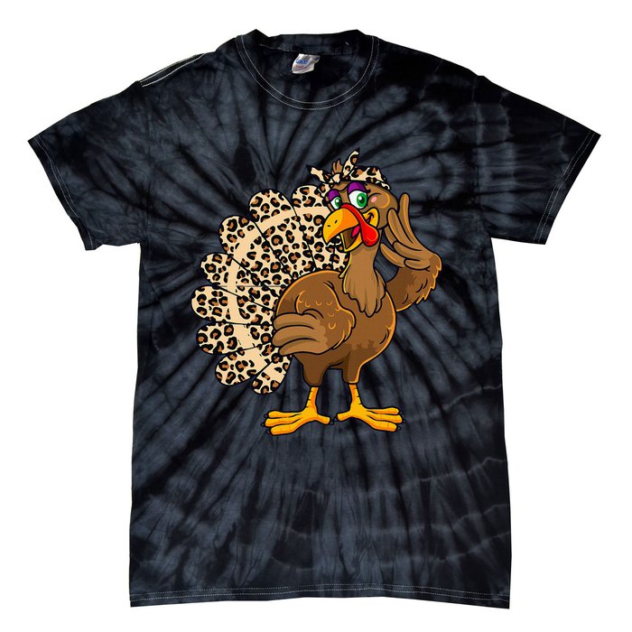 Thanksgiving Leopard Turkey Graphic Tie-Dye T-Shirt