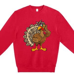 Thanksgiving Leopard Turkey Graphic Premium Crewneck Sweatshirt