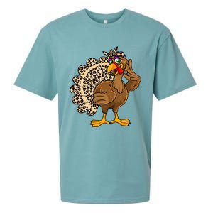 Thanksgiving Leopard Turkey Graphic Sueded Cloud Jersey T-Shirt