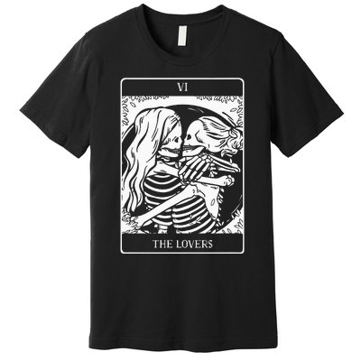 The Lovers Tarot Card Occult Goth Lesbian Skeleton Halloween Premium T-Shirt