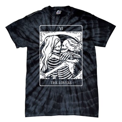 The Lovers Tarot Card Occult Goth Lesbian Skeleton Halloween Tie-Dye T-Shirt