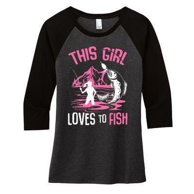 This  Loves To Fish Fishing  saying Women's Tri-Blend 3/4-Sleeve Raglan Shirt