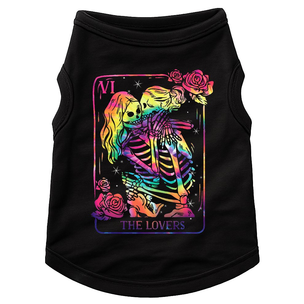 The Lovers Tarot Card Goth Tie Dye Kissing Lesbian Skeletons Doggie Tank