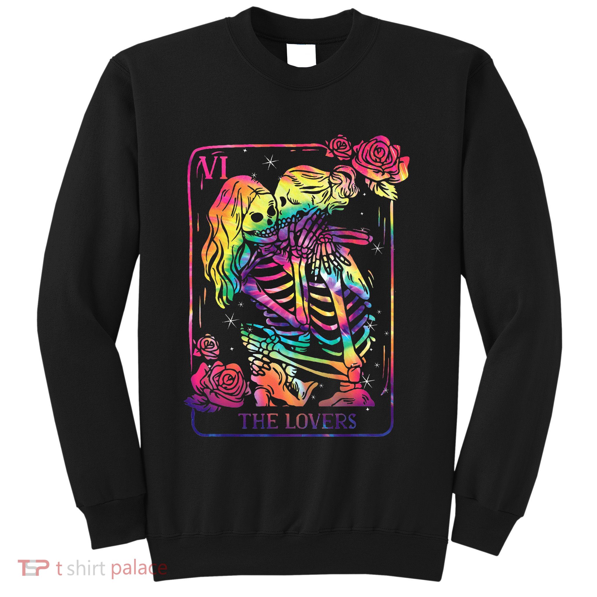 The Lovers Tarot Card Goth Tie Dye Kissing Lesbian Skeletons Sweatshirt