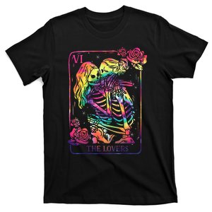 The Lovers Tarot Card Goth Tie Dye Kissing Lesbian Skeletons T-Shirt