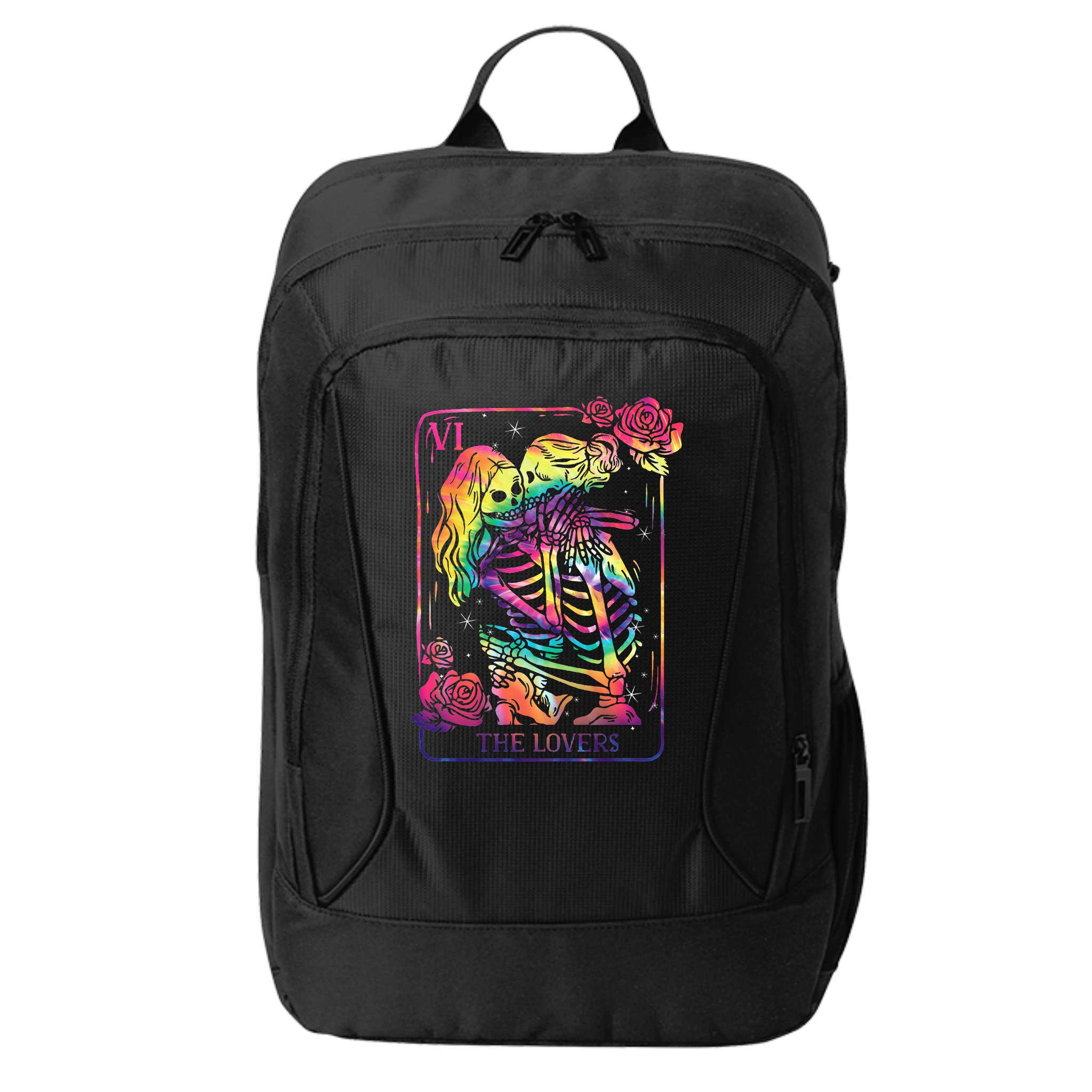 The Lovers Tarot Card Goth Tie Dye Kissing Lesbian Skeletons City Backpack