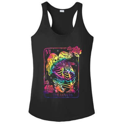 The Lovers Tarot Card Goth Tie Dye Kissing Lesbian Skeletons Ladies PosiCharge Competitor Racerback Tank