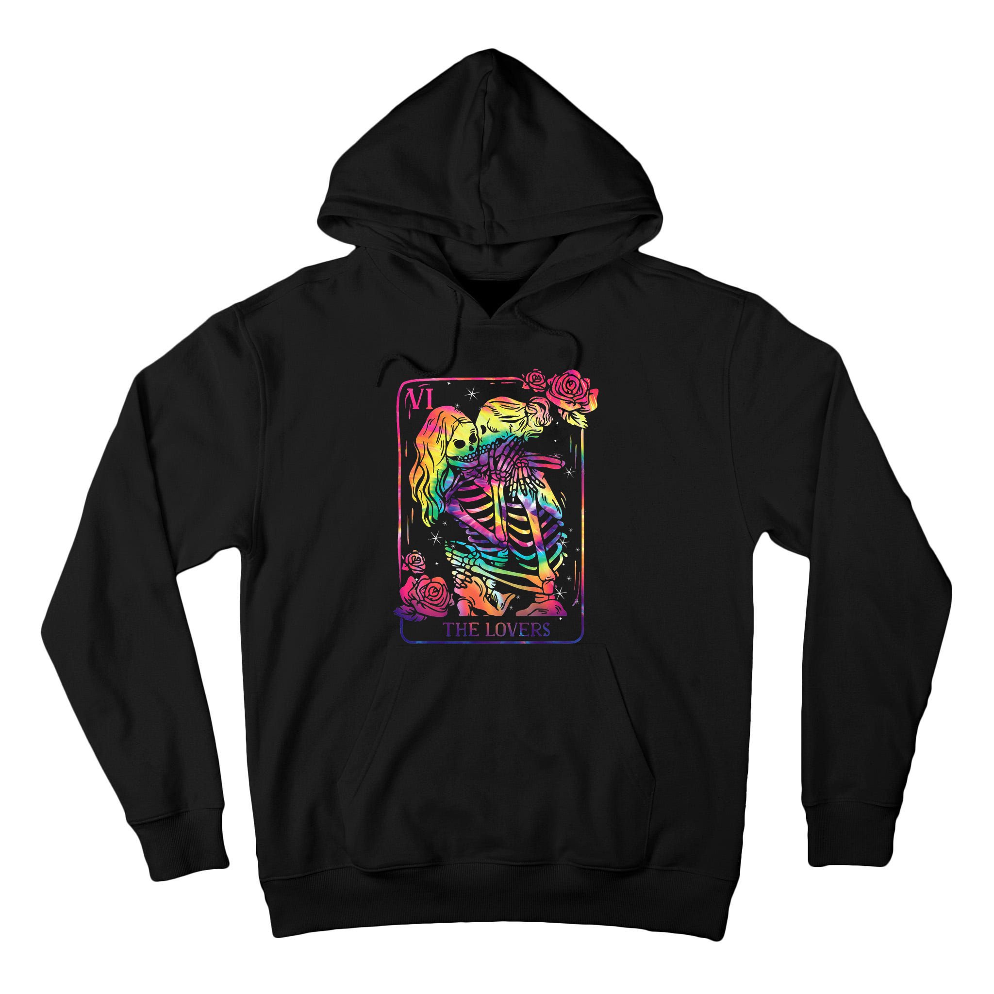 The Lovers Tarot Card Goth Tie Dye Kissing Lesbian Skeletons Tall Hoodie