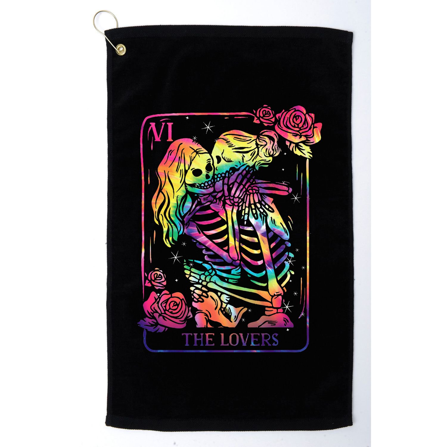 The Lovers Tarot Card Goth Tie Dye Kissing Lesbian Skeletons Golf Towel