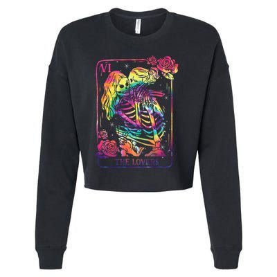 The Lovers Tarot Card Goth Tie Dye Kissing Lesbian Skeletons Cropped Pullover Crew