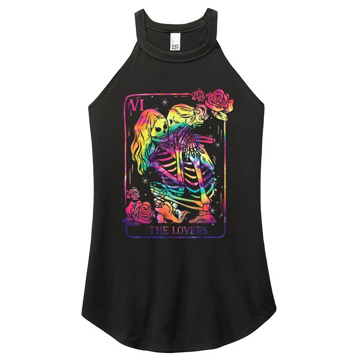 The Lovers Tarot Card Goth Tie Dye Kissing Lesbian Skeletons Women's Perfect Tri Rocker Tank
