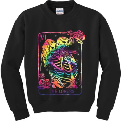 The Lovers Tarot Card Goth Tie Dye Kissing Lesbian Skeletons Kids Sweatshirt