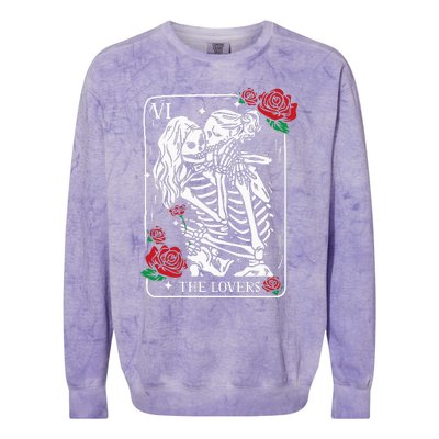 The Lovers Tarot Card Occult Skeleton Roses Gothic Kissing Colorblast Crewneck Sweatshirt