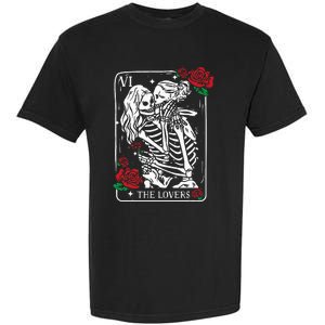 The Lovers Tarot Card Occult Skeleton Roses Gothic Kissing Garment-Dyed Heavyweight T-Shirt