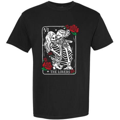 The Lovers Tarot Card Occult Skeleton Roses Gothic Kissing Garment-Dyed Heavyweight T-Shirt