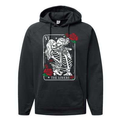 The Lovers Tarot Card Occult Skeleton Roses Gothic Kissing Performance Fleece Hoodie