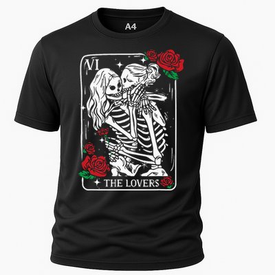 The Lovers Tarot Card Occult Skeleton Roses Gothic Kissing Cooling Performance Crew T-Shirt