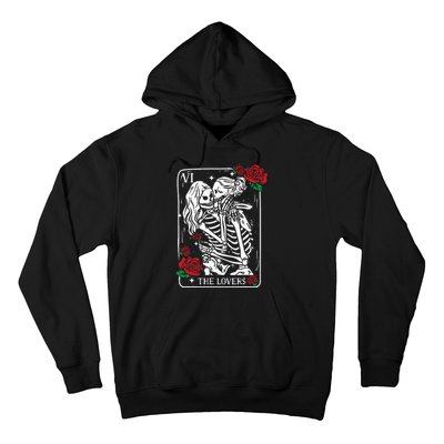 The Lovers Tarot Card Occult Skeleton Roses Gothic Kissing Hoodie