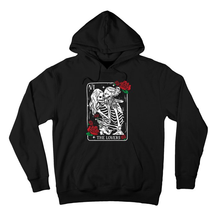 The Lovers Tarot Card Occult Skeleton Roses Gothic Kissing Hoodie