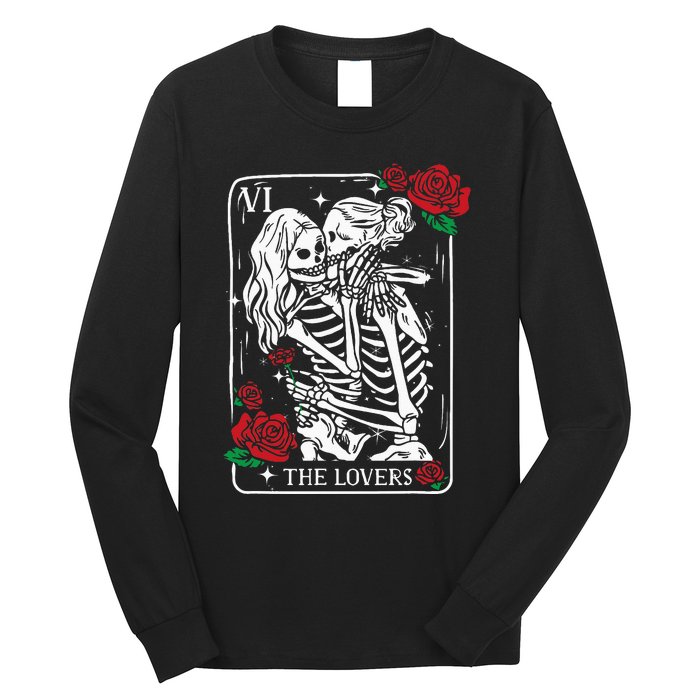 The Lovers Tarot Card Occult Skeleton Roses Gothic Kissing Long Sleeve Shirt