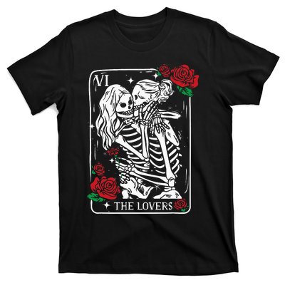 The Lovers Tarot Card Occult Skeleton Roses Gothic Kissing T-Shirt